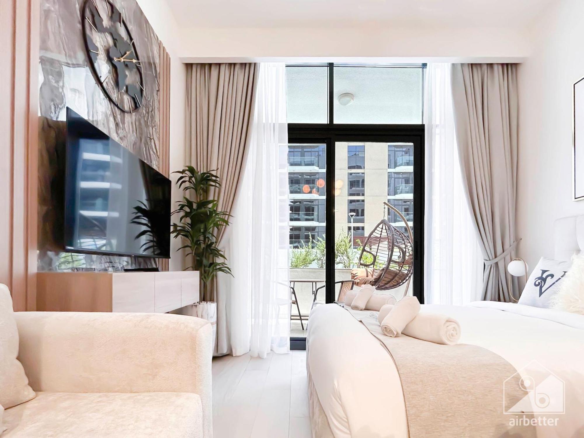 Charming Studio With Balcony In Azizi Riviera ดูไบ ภายนอก รูปภาพ