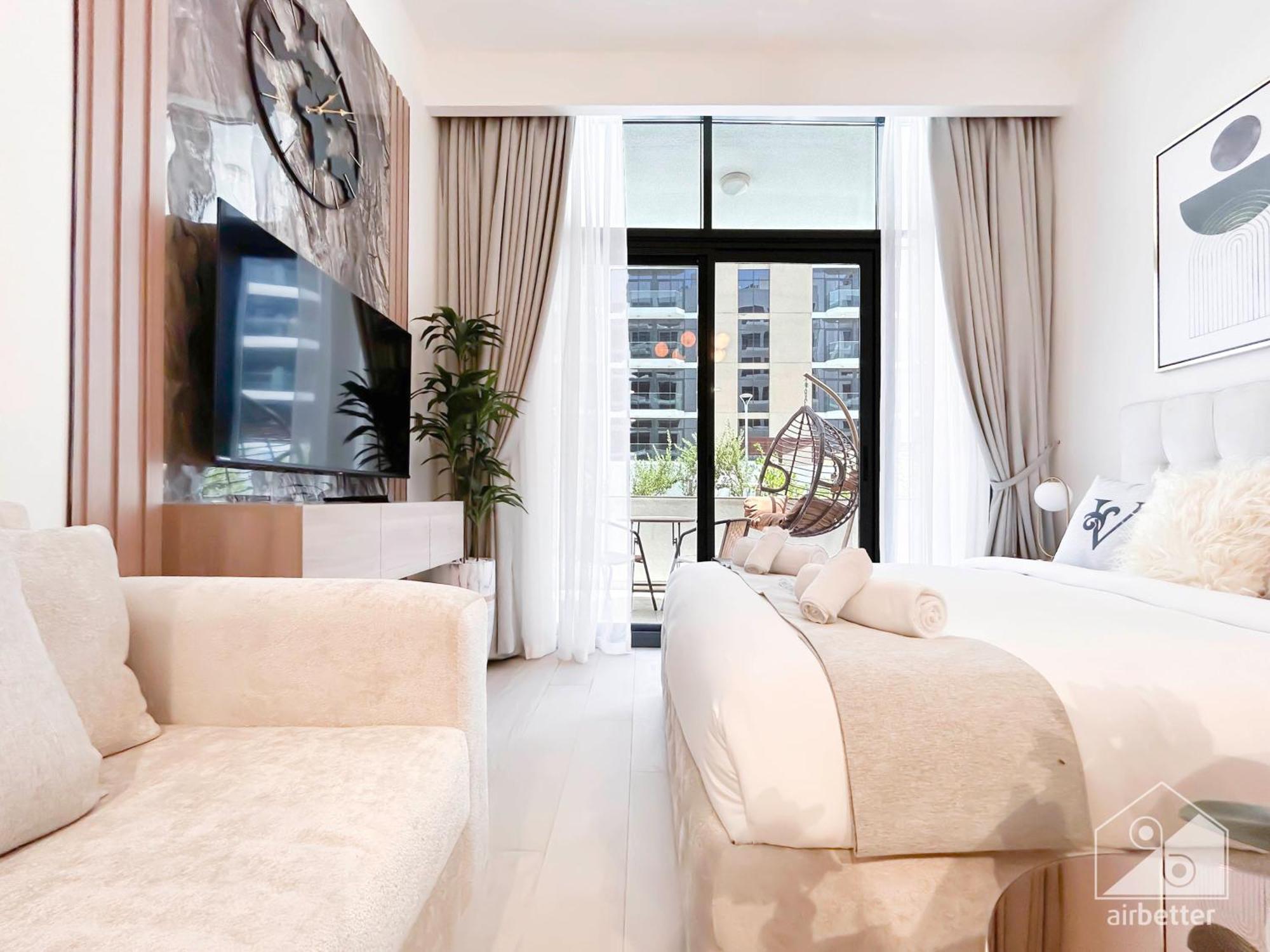 Charming Studio With Balcony In Azizi Riviera ดูไบ ภายนอก รูปภาพ